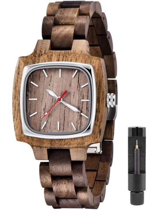 Accessories - Women's Brown Analog Quartz Couples Colorful Bamboo Classic Square Wooden Watch